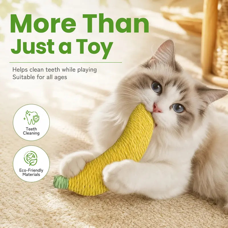 Sisal Banana Interactive Cat Toy - Small, Solid, 40G, Compact, Carryable, Textured for Chew & Bat, Scratching, Indoor Pet Play (Yellow/Green)