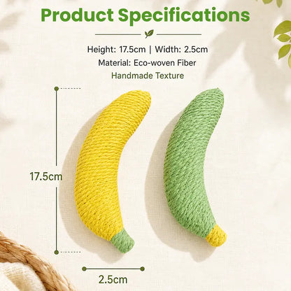 Sisal Banana Interactive Cat Toy - Small, Solid, 40G, Compact, Carryable, Textured for Chew & Bat, Scratching, Indoor Pet Play (Yellow/Green)