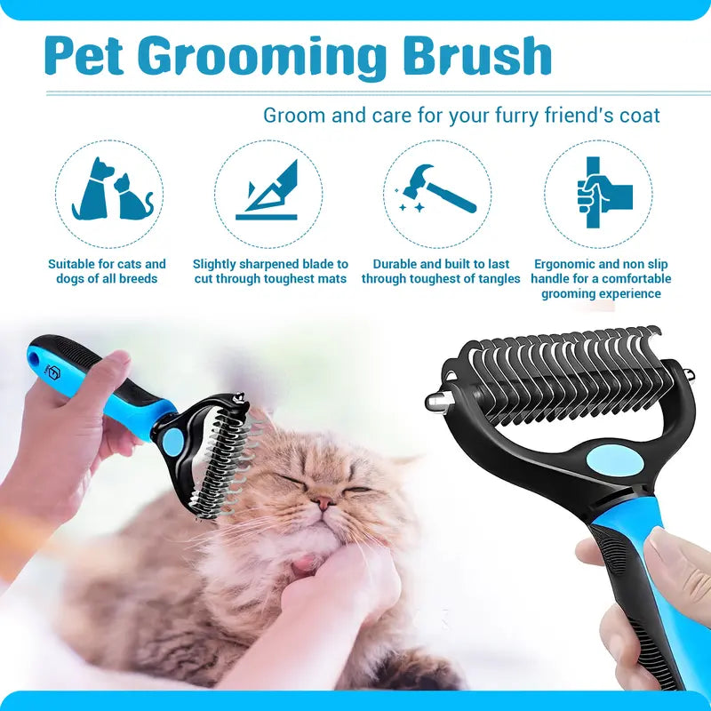 FIDEH’S 4-In-1 Pet Supplies-Reusable Cat and Dog Hair Remover Brush +Pet Grooming Double Sided Shedding Brush+Pet Nails Clippers & Trimmers+Razor Sharp Blade+Nylon Pet Collar for Medium Dogs (4Pcs Pink)