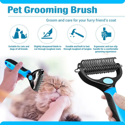 FIDEH’S 4-In-1 Pet Supplies-Reusable Cat and Dog Hair Remover Brush +Pet Grooming Double Sided Shedding Brush+Pet Nails Clippers & Trimmers+Razor Sharp Blade+Nylon Pet Collar for Medium Dogs (4Pcs Pink)