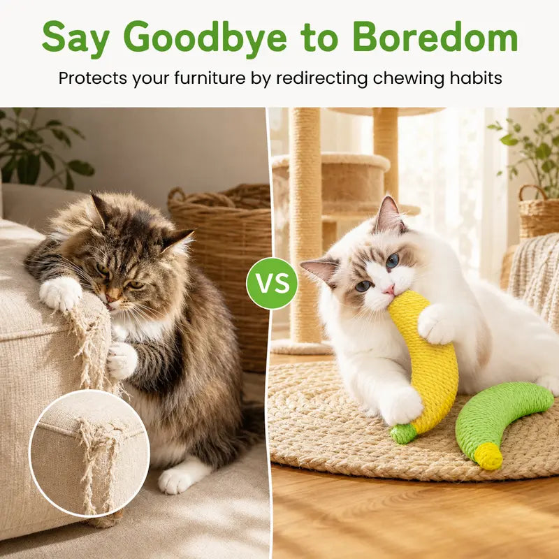 Sisal Banana Interactive Cat Toy - Small, Solid, 40G, Compact, Carryable, Textured for Chew & Bat, Scratching, Indoor Pet Play (Yellow/Green)