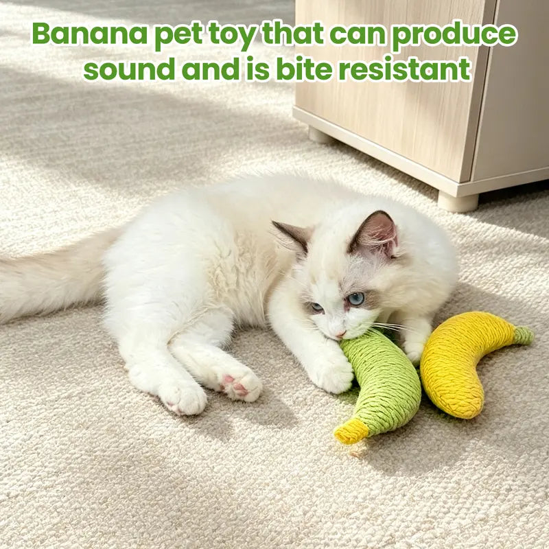 Sisal Banana Interactive Cat Toy - Small, Solid, 40G, Compact, Carryable, Textured for Chew & Bat, Scratching, Indoor Pet Play (Yellow/Green)