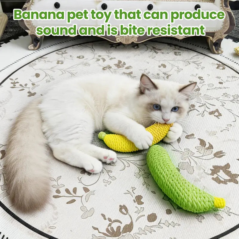 Sisal Banana Interactive Cat Toy - Small, Solid, 40G, Compact, Carryable, Textured for Chew & Bat, Scratching, Indoor Pet Play (Yellow/Green)