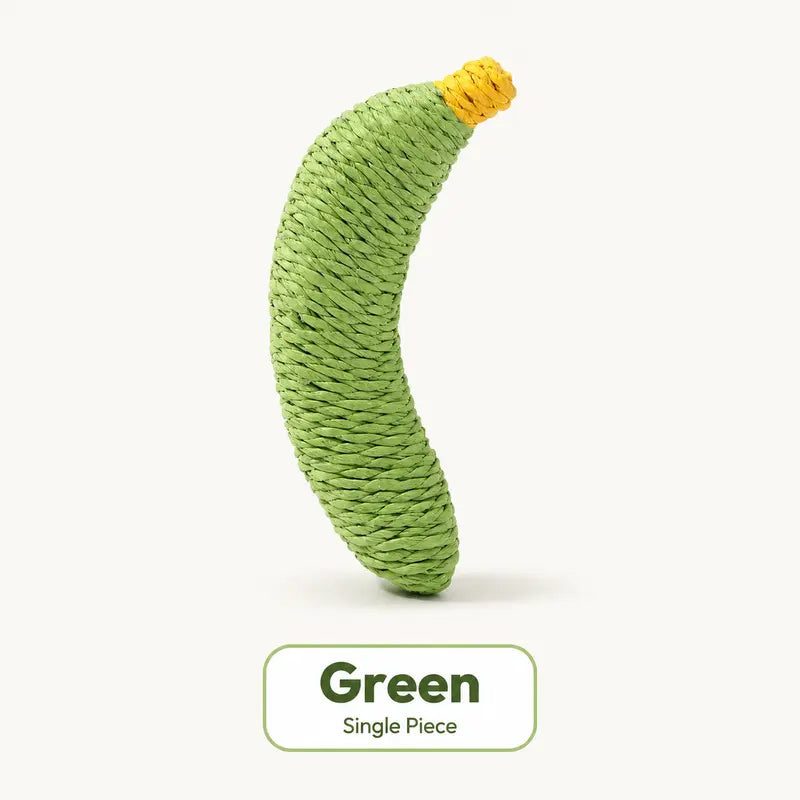 Sisal Banana Interactive Cat Toy - Small, Solid, 40G, Compact, Carryable, Textured for Chew & Bat, Scratching, Indoor Pet Play (Yellow/Green)